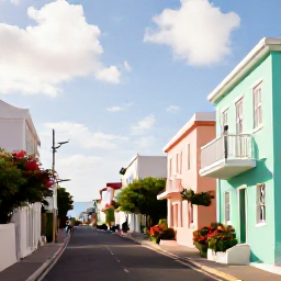 Caribbean Holidays, Cheap February Bermuda, Colourful Bermuda town street with pastel buildings, flowering gardens and visitors exploring historic architecture in soft February sunshine