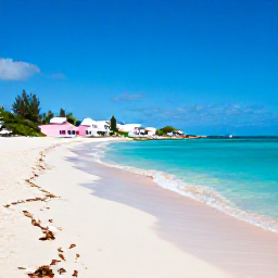 Caribbean Holidays, Cheap February Bermuda, Sunny pink-sand beach in Bermuda in February, with calm turquoise water, pastel cottages and a relaxed holiday atmosphere