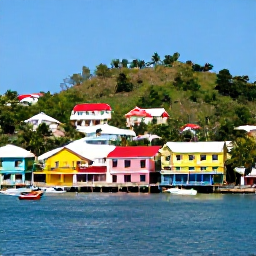 Caribbean Holidays, Cheap February Grenada, Colourful St George's harbour and hillside buildings in Grenada, with fishing boats, tropical vegetation and a clear blue sky