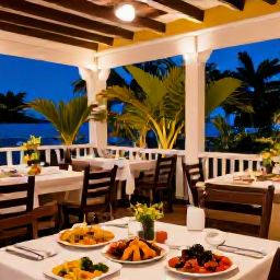 Caribbean Holidays, Cheap February Holidays, A friendly Saint Lucian restaurant terrace serving fresh Caribbean food, with tropical plants and evening light