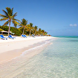 Caribbean Holidays, Cheap February Holidays, A quiet stretch of Grace Bay Beach with clear shallow water, sun loungers and palm trees in February