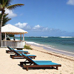 Caribbean Holidays, Cheap February Holidays, A relaxed Saint Lucia beach with sun loungers, gentle waves and a small beachfront caf&eacute;, showing an affordable Caribbean holiday atmosphere