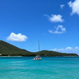 Caribbean Holidays, Cheap February Holidays, A small boat sailing across clear Caribbean water near Saint Martin, with green hills and a bright blue sky