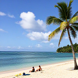 Caribbean Holidays, Cheap February Holidays, A sunny Caribbean beach in Saint Lucia in February, with calm turquoise water, palm trees and a few relaxed holidaymakers