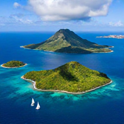Caribbean Holidays, Cheap February Holidays, Aerial view of Saint Vincent and the Grenadines showing green volcanic islands, turquoise sea and small sailing boats