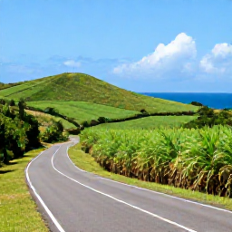 Caribbean Holidays, Cheap February Holidays, Barbados countryside with sugar cane fields, rolling green hills and a scenic road leading towards the coast