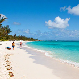 Caribbean Holidays, Cheap February Holidays, Bright turquoise sea, white sand beach and relaxed visitors on Providenciales in the Turks and Caicos Islands during February
