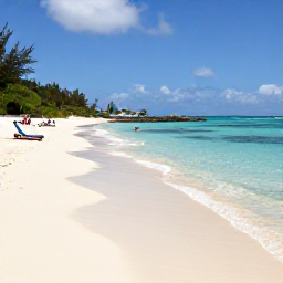 Caribbean Holidays, Cheap February Holidays, Calm Caribbean beach in Barbados with clear shallow water, sun loungers and snorkellers near the reef