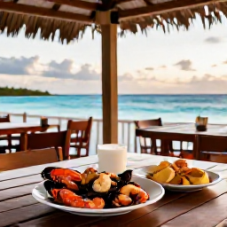Caribbean Holidays, Cheap February Holidays, Casual outdoor Caribbean restaurant serving fresh seafood at sunset on Providenciales, Turks and Caicos Islands