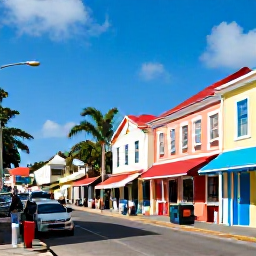 Caribbean Holidays, Cheap February Holidays, Colourful Bridgetown street with historic buildings, local shops, caf&eacute;s and visitors exploring Barbados