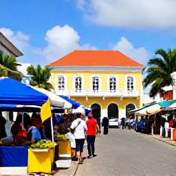 Caribbean Holidays, Cheap February Holidays, Colourful Kingstown street with local market stalls, tropical fruit and historic Caribbean buildings