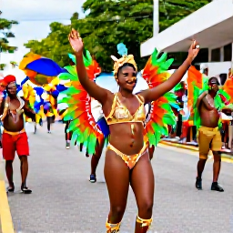 Caribbean Holidays, Cheap February Holidays, Colourful Trinidad Carnival street parade with dancers in elaborate costumes, steel bands and smiling crowds in Port of Spain