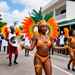 Caribbean Holidays, Cheap February Holidays, Colourful Trinidad Carnival street parade with dancers in feathered costumes, steelpan musicians and lively crowds