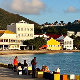 Caribbean Holidays, Cheap February Holidays, Kingstown waterfront and colourful Caribbean buildings in warm February sunlight, with local people browsing a market