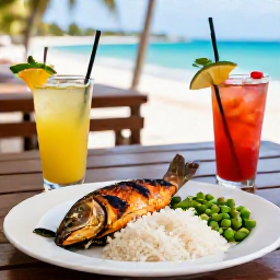 Caribbean Holidays, Cheap February Holidays, Local Caribbean restaurant serving grilled fish, rice and peas and fresh tropical drinks on an outdoor terrace