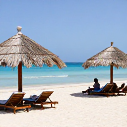 Caribbean Holidays, Cheap February Holidays, Quiet sheltered beach in Cura&ccedil;ao with white sand, calm turquoise water, sun loungers and a couple enjoying a February holiday