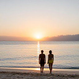 Caribbean Holidays, Cheap February Holidays, Relaxed travellers watching the sunset over the calm Caribbean Sea from a Cayman Islands beach