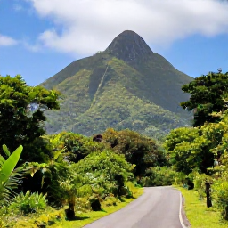 Caribbean Holidays, Cheap February Holidays, Scenic view of Mount Liamuiga and lush green rainforest on Saint Kitts, with a narrow island road in the foreground