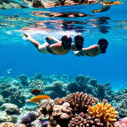 Caribbean Holidays, Cheap February Holidays, Snorkellers swimming above a colourful coral reef in clear Cayman Islands water, tropical fish and sunlight below the surface