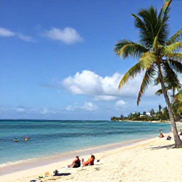 Caribbean Holidays, Cheap February Holidays, Sunny beach on Saint Kitts with calm turquoise water, palm trees and a few relaxed holidaymakers in February