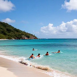 Caribbean Holidays, Cheap February Holidays, Travellers swimming and snorkelling in clear Caribbean water near a sandy beach in the United States Virgin Islands