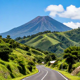 Caribbean Holidays, Cheap February Martinique, Scenic winding road through lush Martinique hills with Mount Pel&eacute;e in the distance