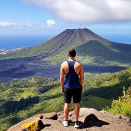 Caribbean Holidays, Cheap February Montserrat, Traveller exploring Montserrat's lush volcanic landscape near Soufri&egrave;re Hills with distant sea views