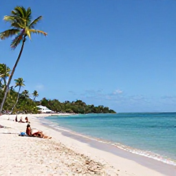 Caribbean Holidays, Cheap Grenada August, A sunny Grand Anse Beach in Grenada with calm turquoise water, palm trees and a few relaxed holidaymakers