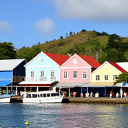 Caribbean Holidays, Cheap Grenada Holidays, Colourful St George's waterfront in Grenada with pastel buildings, boats in the harbour and visitors exploring the market