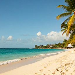 Caribbean Holidays, Cheap Grenada July, Grand Anse Beach in Grenada on a warm July morning, turquoise water, soft sand and a few palm trees