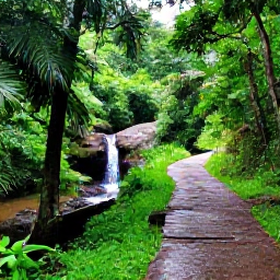 Caribbean Holidays, Cheap Grenada September, Lush rainforest and a small waterfall in Grenada after a light tropical shower, with green foliage and a peaceful walking trail