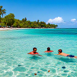 Caribbean Holidays, Cheap Grenada September, Visitors swimming and snorkelling in clear water near Grand Anse Beach, Grenada, with tropical coastline and colourful fish beneath the surface