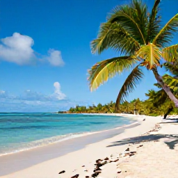 Caribbean Holidays, Cheap Guadeloupe April, Quiet sandy beach near Sainte-Anne, Guadeloupe, with clear Caribbean sea and a few palm trees