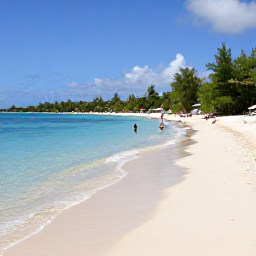 Caribbean Holidays, Cheap Guadeloupe Holidays, A quiet sandy beach in Guadeloupe with clear shallow water and visitors enjoying a relaxed day