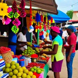 Caribbean Holidays, Cheap Haiti December, Travellers browsing a colourful Haitian market with local crafts, fruit and festive decorations