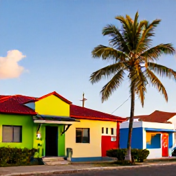 Caribbean Holidays, Cheap Haiti Holidays, Colourful Haitian coastal town with palm trees, bright buildings and warm October sunshine