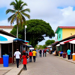 Caribbean Holidays, Cheap Haiti Holidays, Colourful Port-au-Prince street scene in June, Haiti, with local markets, tropical greenery and visitors exploring
