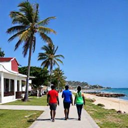 Caribbean Holidays, Cheap Haiti Holidays, Friendly travellers walking through a sunny Haitian coastal town with palm trees and local scenery