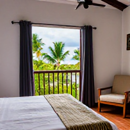 Caribbean Holidays, Cheap Haiti January, Comfortable Haitian guesthouse room with balcony, tropical views and simple stylish furnishings