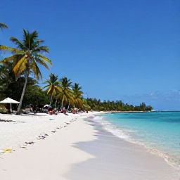 Caribbean Holidays, Cheap Haiti July, Quiet sandy beach near Jacmel, Haiti, with clear Caribbean water, palm trees and a few relaxed holiday visitors