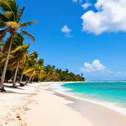 Caribbean Holidays, Cheap Haiti May, Colourful coastal view of Haiti in May with a sandy Caribbean beach, turquoise water and palm trees