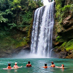 Caribbean Holidays, Cheap Jamaica April, Visitors swimming in the clear pools beneath Dunn's River Falls in Jamaica surrounded by lush green forest