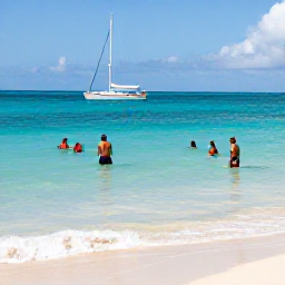 Caribbean Holidays, Cheap Jamaica December, Clear Caribbean water and sandy Jamaican beach with snorkellers, colourful fish and a small boat