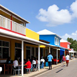 Caribbean Holidays, Cheap Jamaica December, Jamaican resort town street with open-air caf&eacute;s, reggae music, colourful buildings and travellers exploring