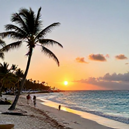 Caribbean Holidays, Cheap Jamaica December, Warm Jamaican beach at sunset in December, palm trees, turquoise sea and relaxed travellers
