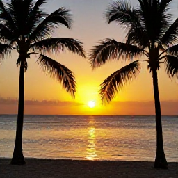 Caribbean Holidays, Cheap Jamaica Holidays, Golden Jamaican sunset over the sea with palm silhouettes and relaxed holiday atmosphere