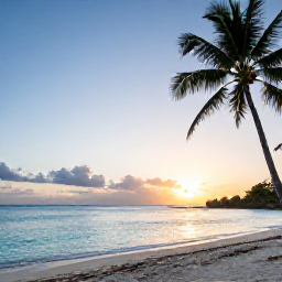 Caribbean Holidays, Cheap Jamaica June, Seven Mile Beach in Negril at sunset with calm turquoise water, soft sand and silhouettes of palm trees