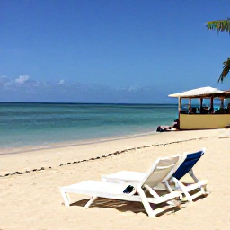 Caribbean Holidays, Cheap January Antigua, Relaxed Antigua beach scene with sun loungers, calm sea, snorkelling equipment and a small local beach caf&eacute;