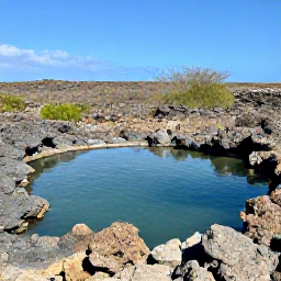 Caribbean Holidays, Cheap January Aruba, Natural Pool in Arikok National Park, Aruba, surrounded by volcanic rocks and dry landscape under a clear blue sky