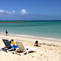 Caribbean Holidays, Cheap January Bahamas, Relaxed Nassau beach with sun loungers, clear shallow water and visitors enjoying a calm January day